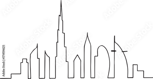 Detailed Dubai skyline vector illustration. 