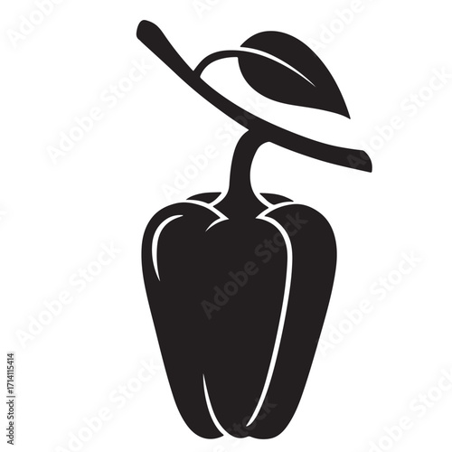 Bell Pepper Silhouette – Minimal Vegetable Icon with Leaf on White Background