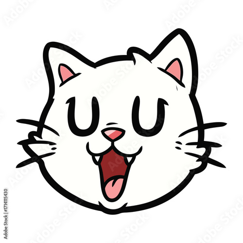 Playful Puss's Pure Joy: A cheerful cartoon cat with bright, expressive eyes and a beaming smile emanates infectious delight and lightheartedness.