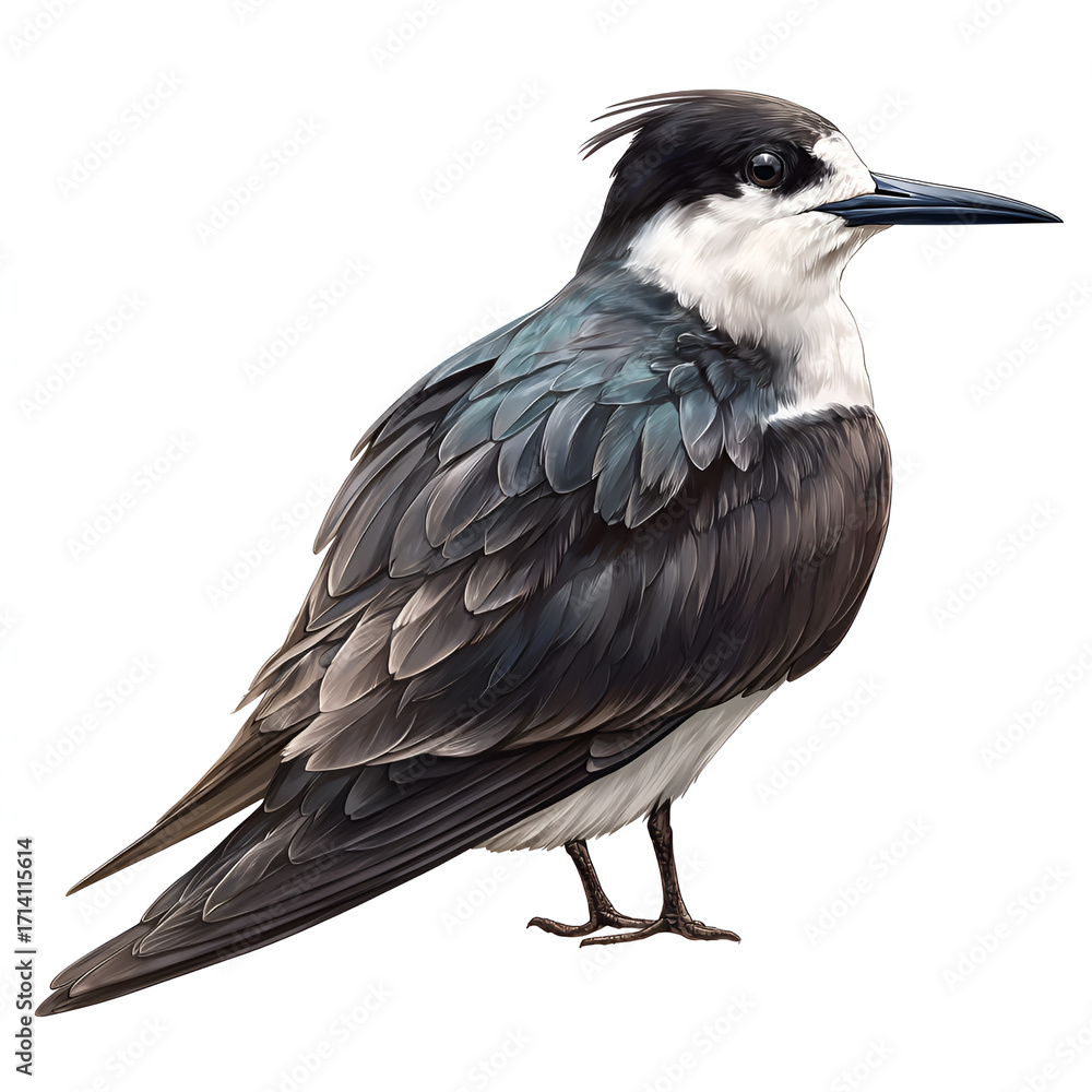 Fototapeta premium Black and White Bird Realistic Detailed Isolated on White Background