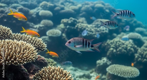 Reef life fish and coral.