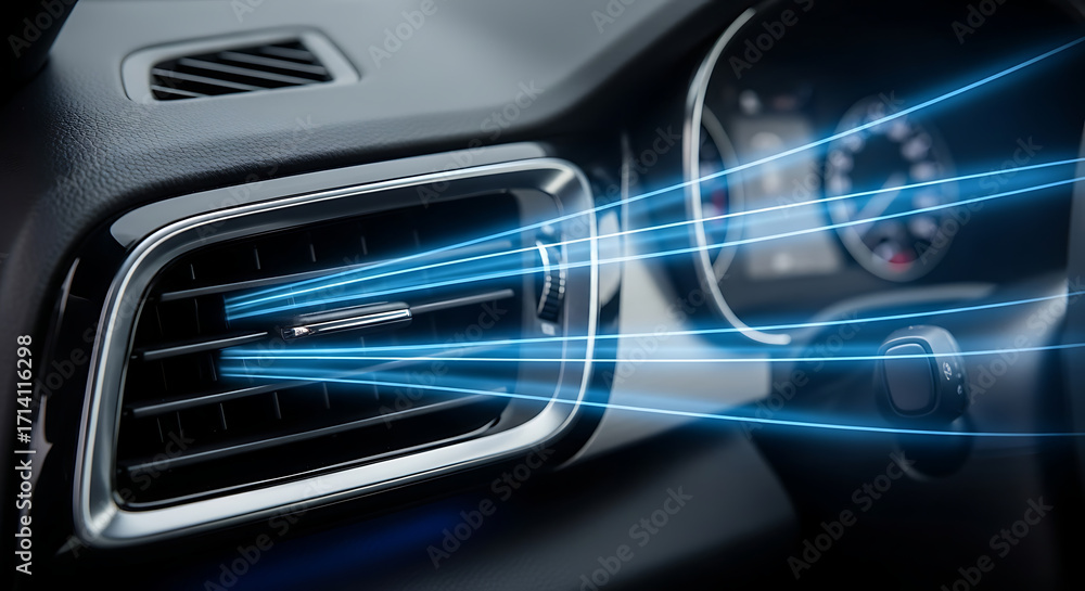Naklejka premium Cool Car Interior Air Conditioning Vents with Refreshing Breeze on a Vehicle