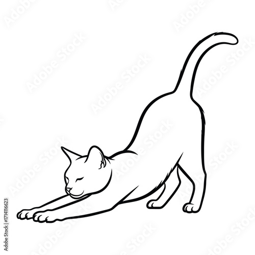 Stretching Cat: A stylized, minimalist depiction of a cat, gracefully stretching its body.
