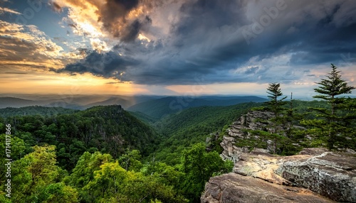 Dramatic Skies Over The Linville Gorge Wilderness In North Carolina