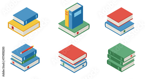 Colorful isometric book stacks for education and learning design projects
