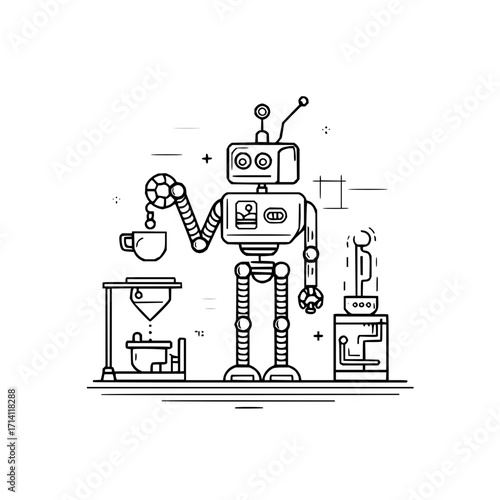 Robot making coffee machine automation artificial intelligence technology futuristic design innovation work 100