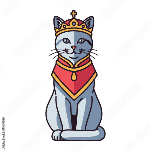 Royal Cat: A regal illustration of a dignified cat adorned with a crown and royal attire, symbolizing leadership and nobility.