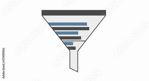 Funnel icon graphic illustrates data filtration process, visual representation for sales conversion, lead generation, and business strategy. Concept useful for marketing and analysis.