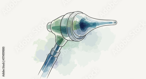 Otoscope tool displayed for medical examination purposes, it's an otoscope illustration focusing on instrument details, and precise design.