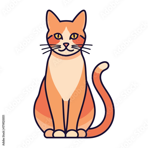 Playful Feline Portrait: A cute cartoon depiction of a ginger cat sitting patiently, perfectly capturing its adorable essence in a delightful artistic style.