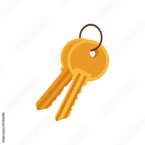 flat illustration of a golden house key for a new door, isolated on a white background