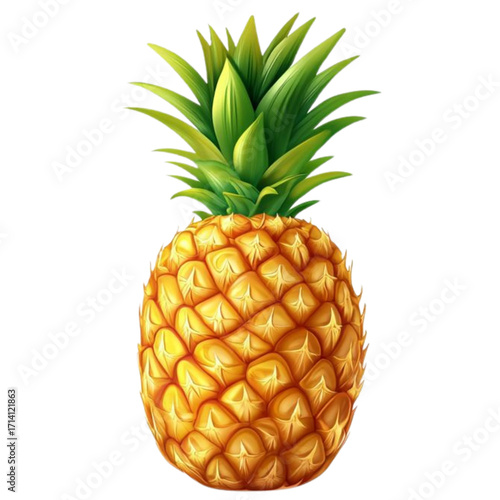 Whole Ripe Pineapple with Green Leaves on White Background Ai Generated