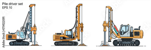 Pile Driver Illustration Collection Heavy Construction Equipment Designs