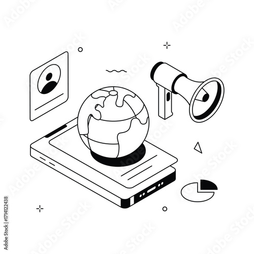 Worldwide Marketing Isometric Illustration with Globe and Megaphone