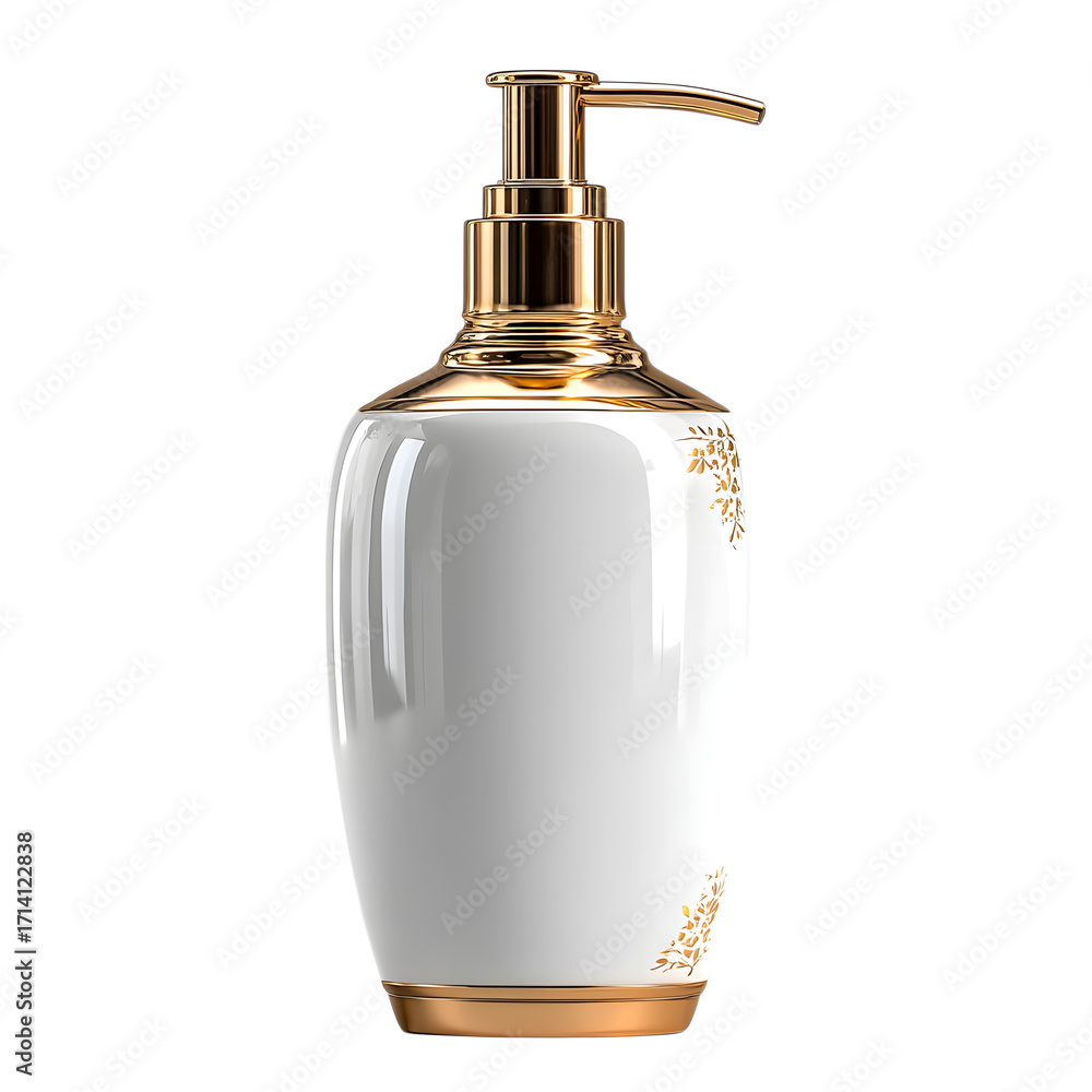 Obraz premium Elegant gold and white soap dispenser isolated on transparent background