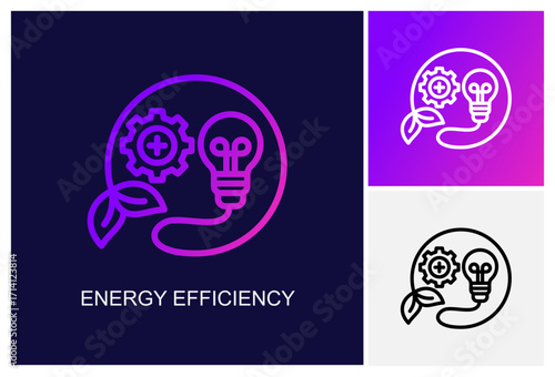 Energy Efficiency Icon.Style Is A Line Graphic Symbol In Black, Gradient, White Color Variants