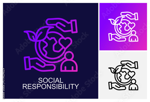 Social Responsibility Icon.Style Is A Line Graphic Symbol In Black, Gradient, White Color Variants