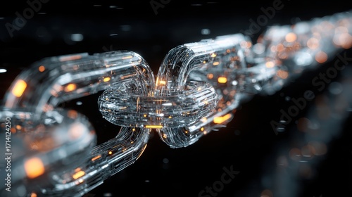 Blockchain Technology - Interconnected Crystal Chain Links in a Digital World.