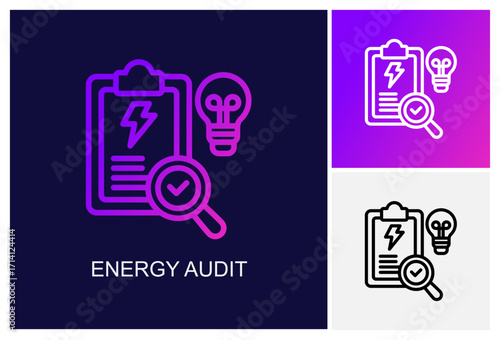 Energy Audit Icon.Style Is A Line Graphic Symbol In Black, Gradient, White Color Variants
