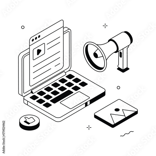 Take your hands on this creative isometric illustration of social media marketing