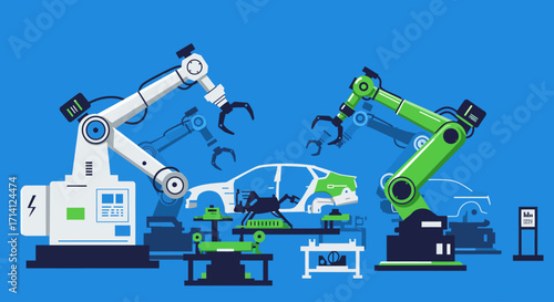 Automated automotive manufacturing process with robotic arms