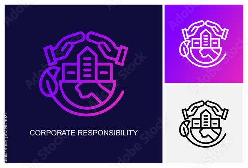 Corporate Responsibility Icon.Style Is A Line Graphic Symbol In Black, Gradient, White Color Variants