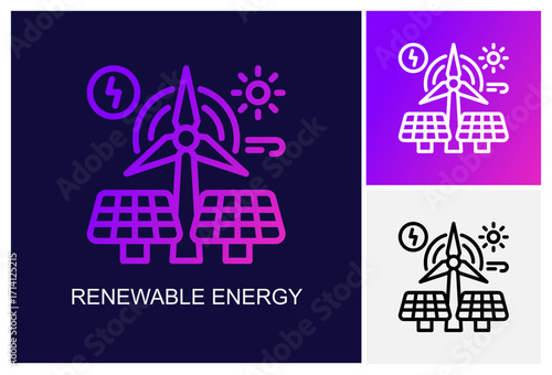 Renewable Energy Icon.Style Is A Line Graphic Symbol In Black, Gradient, White Color Variants