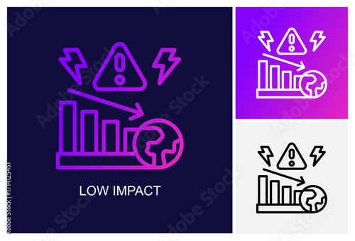 Low Impact Icon.Style Is A Line Graphic Symbol In Black, Gradient, White Color Variants