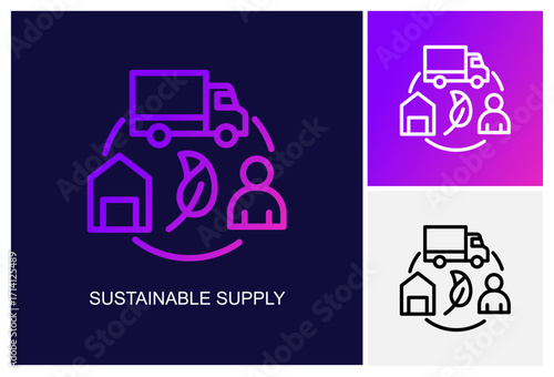 Sustainable Supply Icon.Style Is A Line Graphic Symbol In Black, Gradient, White Color Variants