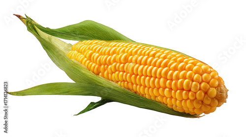 Ripe Yellow Ear of Corn with Green Husk on Black Background