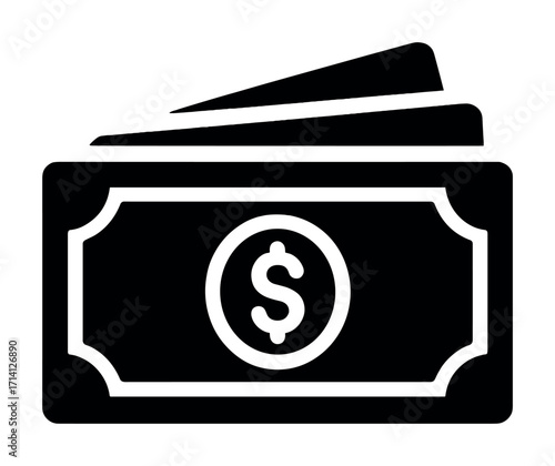 Black and white dollar money cash icon with wallet and currency symbol