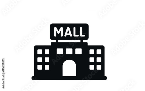 Black silhouette of a mall building icon with signage