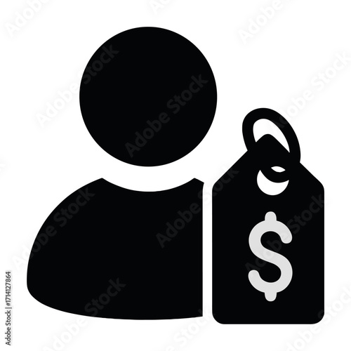 Generic user avatar with price tag icon illustration