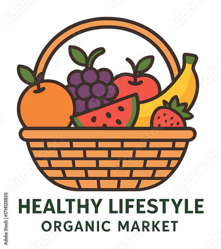 Healthy lifestyle organic market basket with fruits
