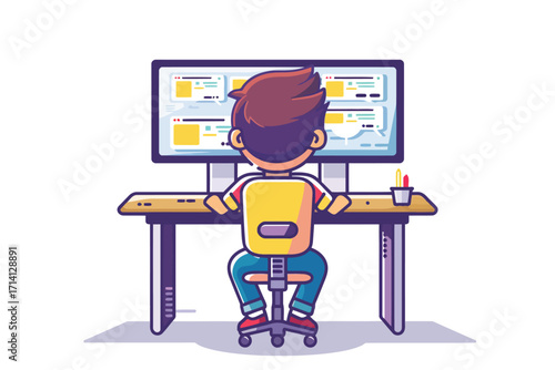 kid in front of monitor Cybersecurity pc isolated