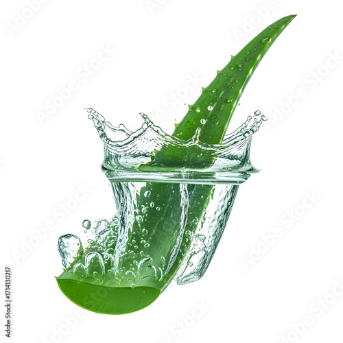 A  Fresh alovera   splashing  in water with isolated on a transparent  background