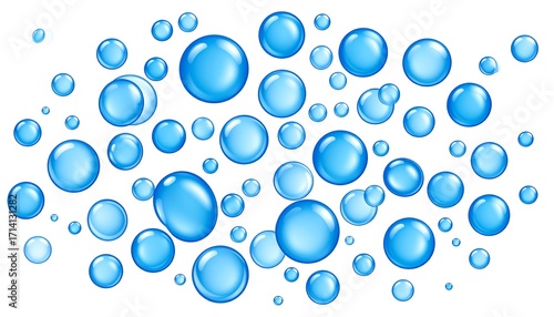 Vibrant blue bubbles on a white background