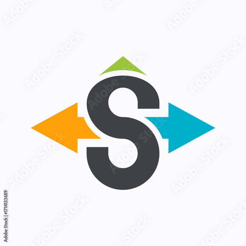 Letter S Logo Design with Colorful Arrows for Direction and Navigation. Vector illustration isolated on white background.