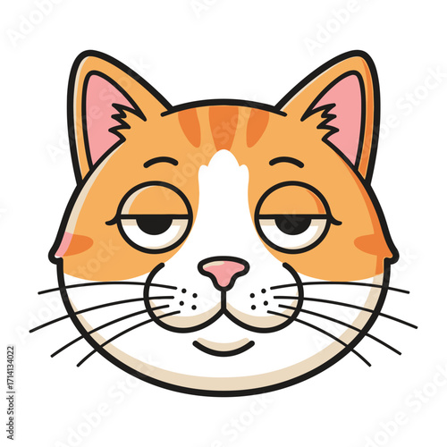 Mischievous Cat's Portrait: A charming illustration of a ginger cat head with a playful expression, its eyes half-closed, conveying a sense of slyness or contentment.