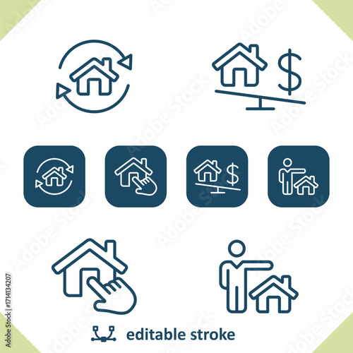 Real Estate Icons. House, Home, House Flipping, Dollar, Price, Hand, Realtor Icon