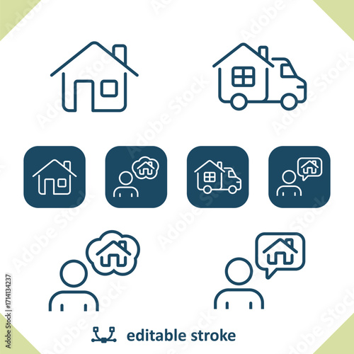 Real Estate Icons. House, Home, Moving Van, Realtor Icon