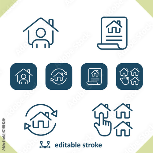 Real Estate Icons. House, Home, Realtor, Contract, Lease, House Flipping, Finger Icon