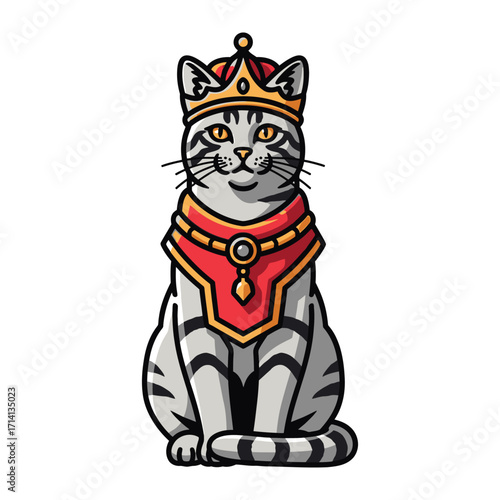 Majestic Feline Royalty: A regal cat, adorned with a golden crown and ornate collar, exudes an air of noble authority and sophisticated charm.