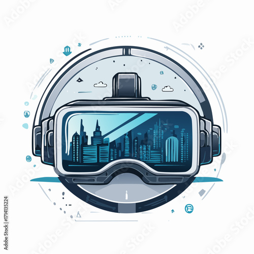 Futuristic Virtual Reality Headset Displaying Cityscape