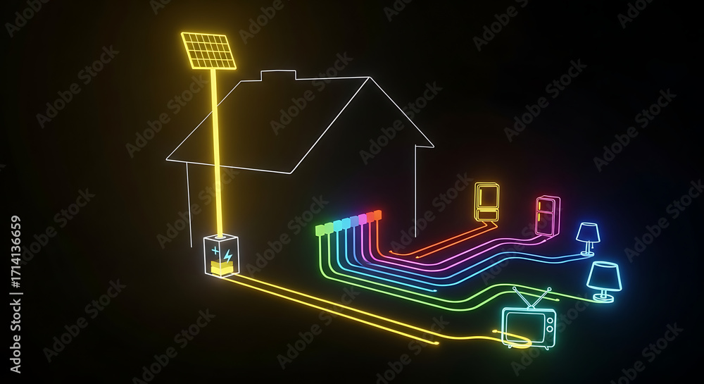 Fototapeta premium Smart Home Energy Network Solar Powering Sustainable Future Living with Digital Connectivity