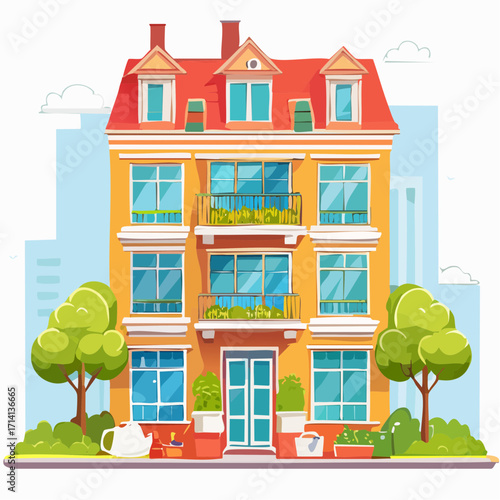 Orange House in City Setting