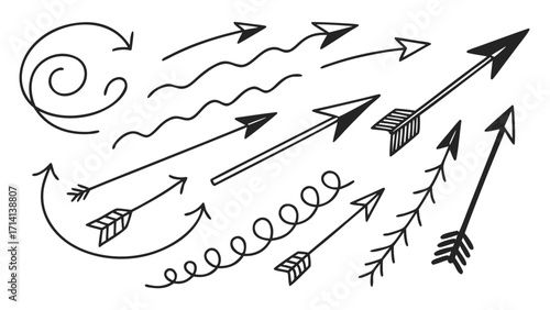 Hand-drawn arrow collection including various styles and directions perfect for design projects need