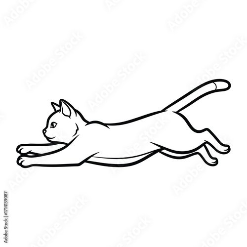 Graceful Leap of a Silhouette: A minimalist silhouette captures the fluid motion of a cat mid-leap, its sleek form elegantly outlined. This art piece showcases the agility of the animal