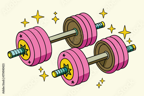 Pink dumbbells with shiny accents ideal for fitness exercise and healthy lifestyle designs