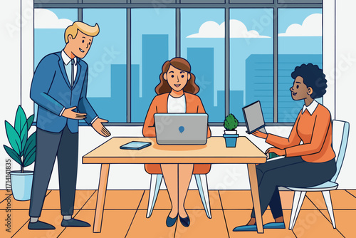 Diverse business team collaborating on a project in a modern office representing teamwork success an